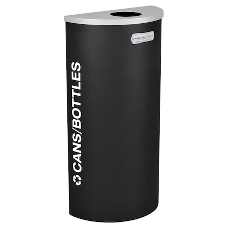 Hot House Designs 8-gal recycling receptacle- half round top and Cans-Bottles decal- Black Texture finish. HO3513294